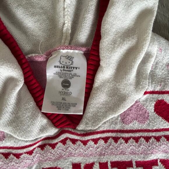 Hello Kitty Holidays Sweater Hoodie Size XL Fair Isle Pink & Red Hooded Pullover - Picture 4 of 4